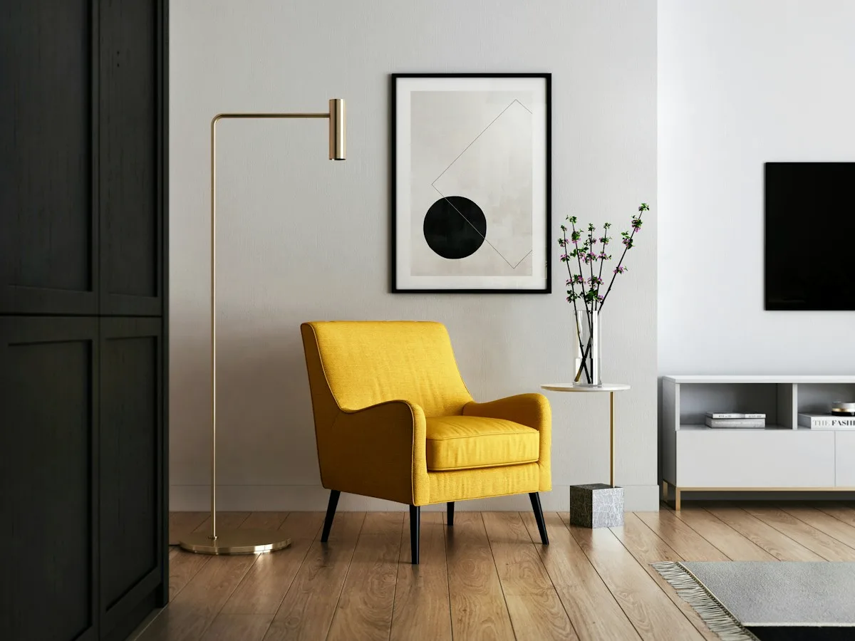 Sculptural chair in warm afternoon light casting a long shadow
